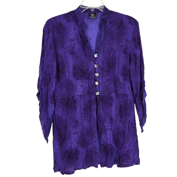 Endless Knot Art Purple Button Up Tunic Top Large Artsy Boho Hippie lagenlook - Picture 1 of 3